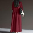 thumbnail image 6 of MIUOWANP Vacation Dresses for Women 2024 Womens Spring And Summer V-Neck Solid Cotton And Linen Casual Pocket Long Sleeved Dress On Sale,Size L Wine, 6 of 7
