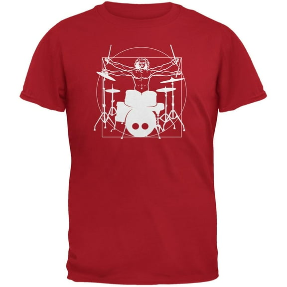 Vitruvian Man Drummer Red Adult T-Shirt - 2X-Large