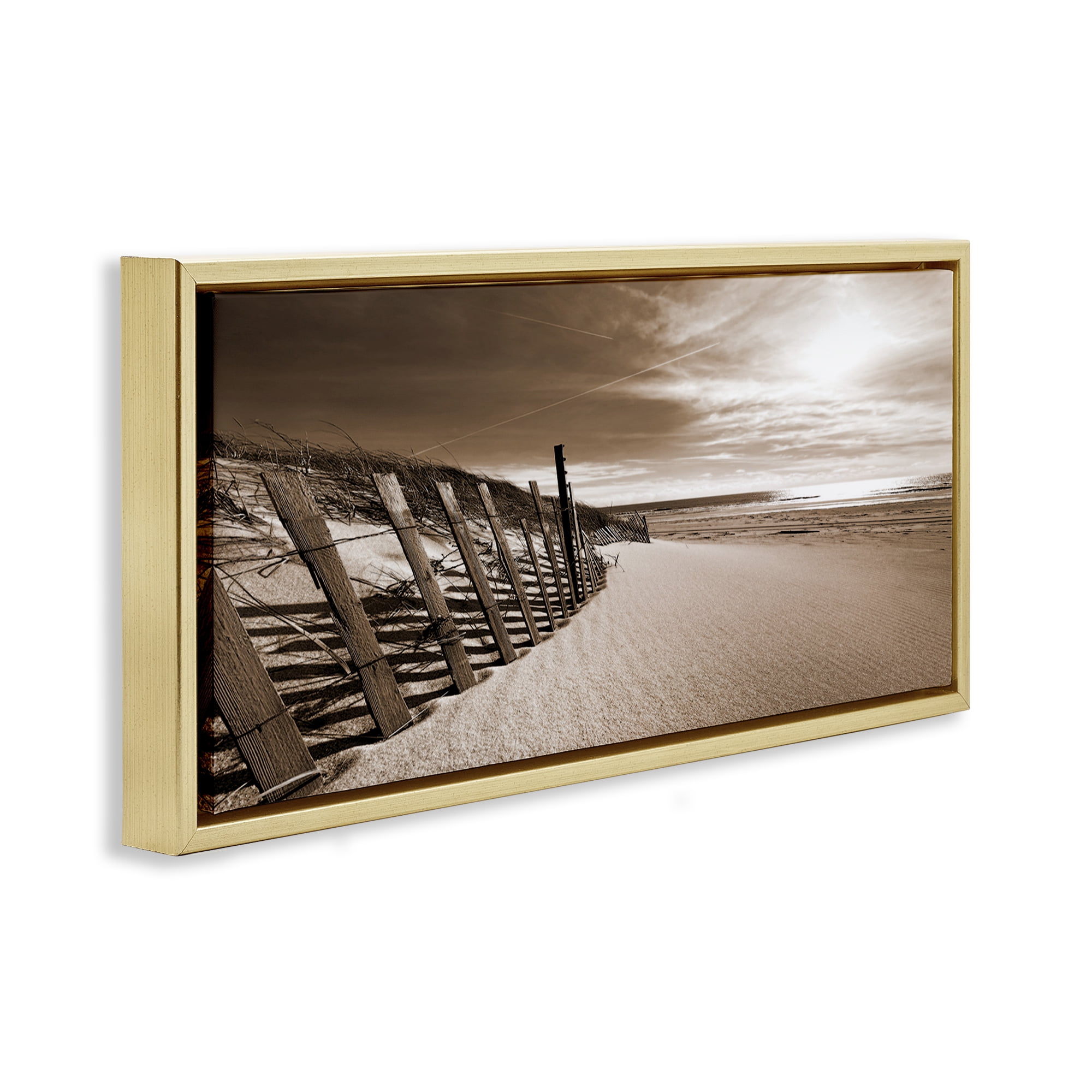 Stupell Industries Serene Sands View Landscape Photography Gold Floater Framed Canvas Art Print Wall Art, 25 x 11