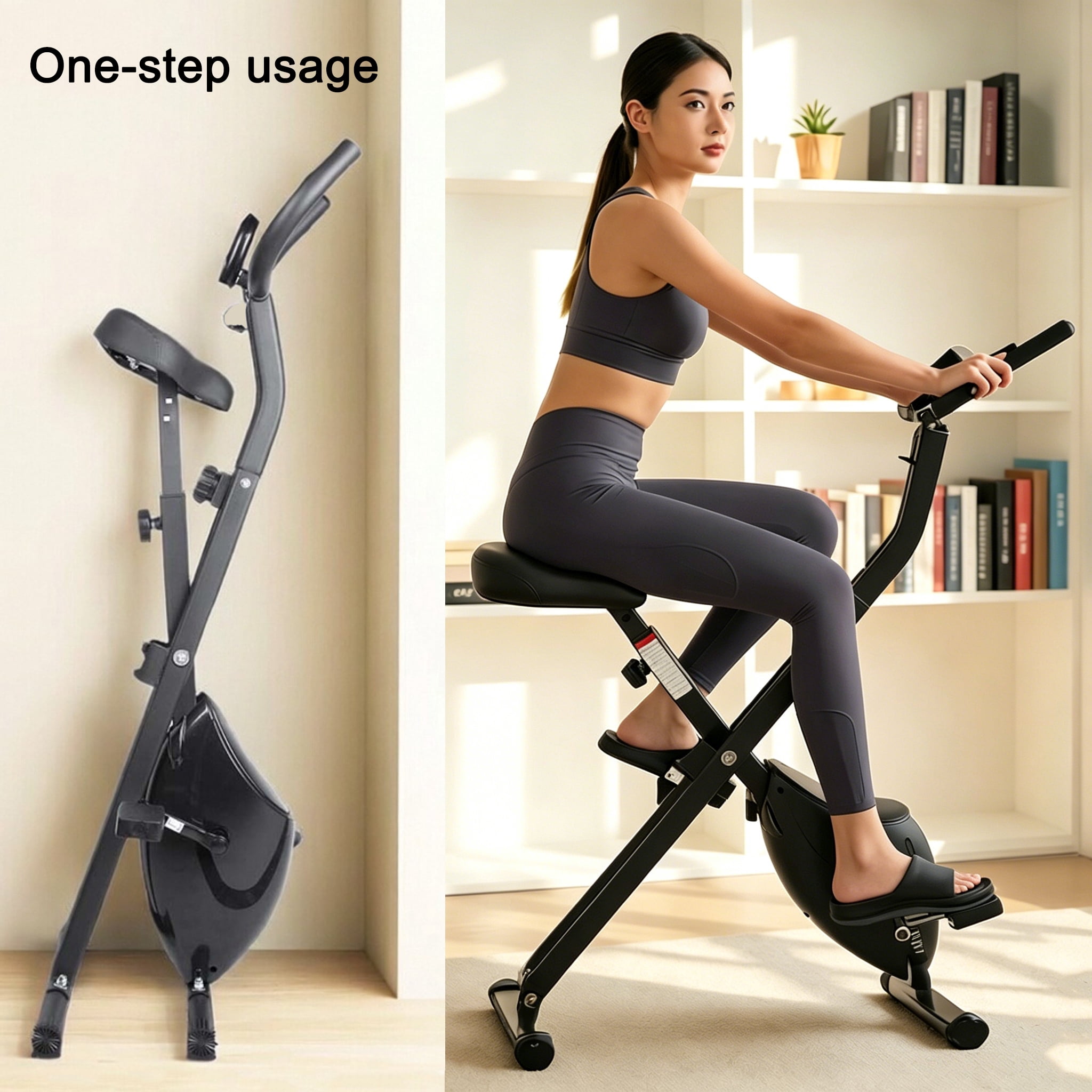 Vowella Indoor Upright Exercise Bike, Heavy Duty Stationary Cycling Bicycle with LCD Display for Home Cardio Workout, 264lbs Max Weight Capacity, Black