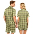 thumbnail image 5 of Dwelliawo Plaid Pajama Sets for Men with Pockets Lightweight 2 Piece Pajamas Mens Casual Short Sleeve Button-Down Shirts and Shorts Loungewear Outfits Green M, 5 of 5