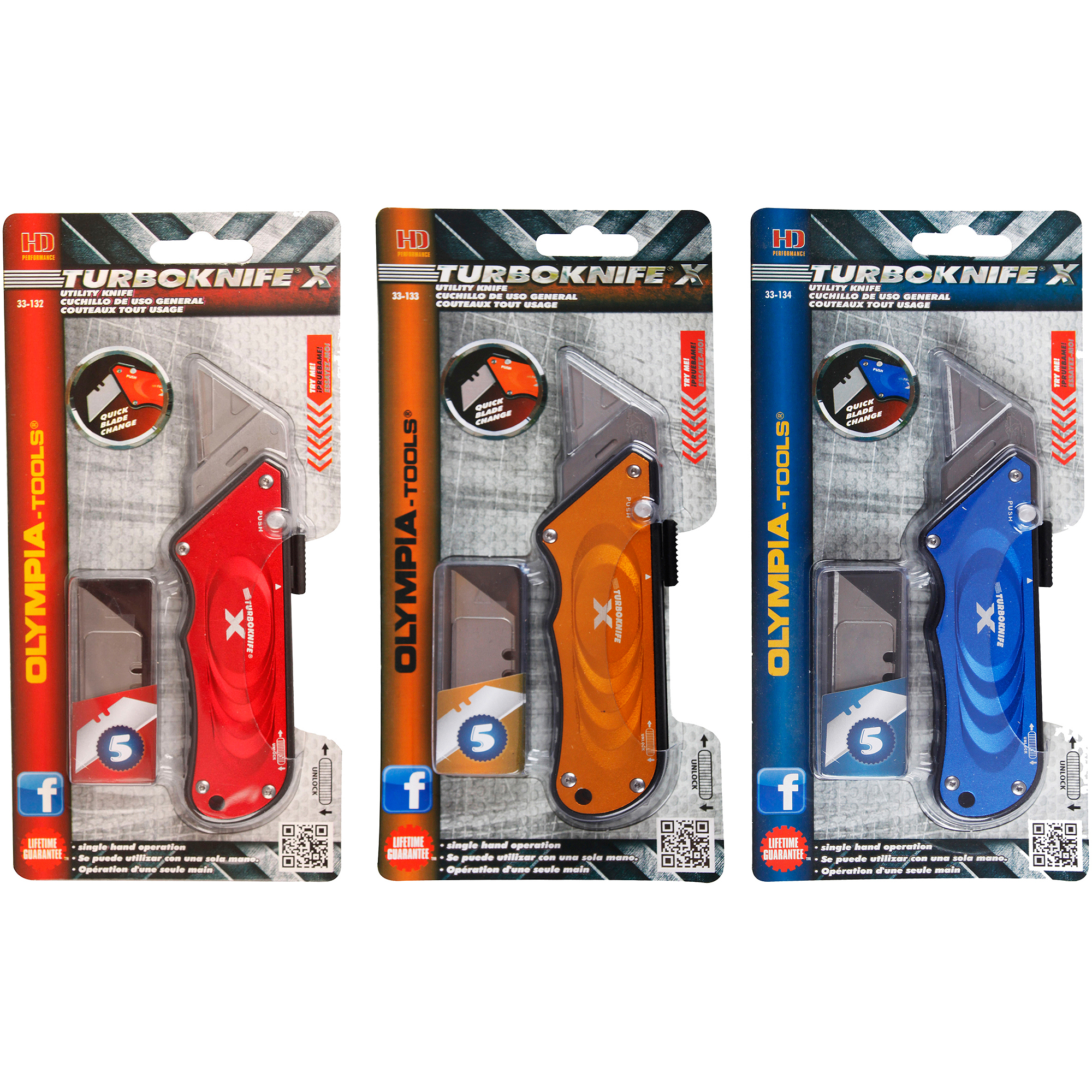 Olympia Tools 3piece Retractable Turboknife X Utility Knife Set