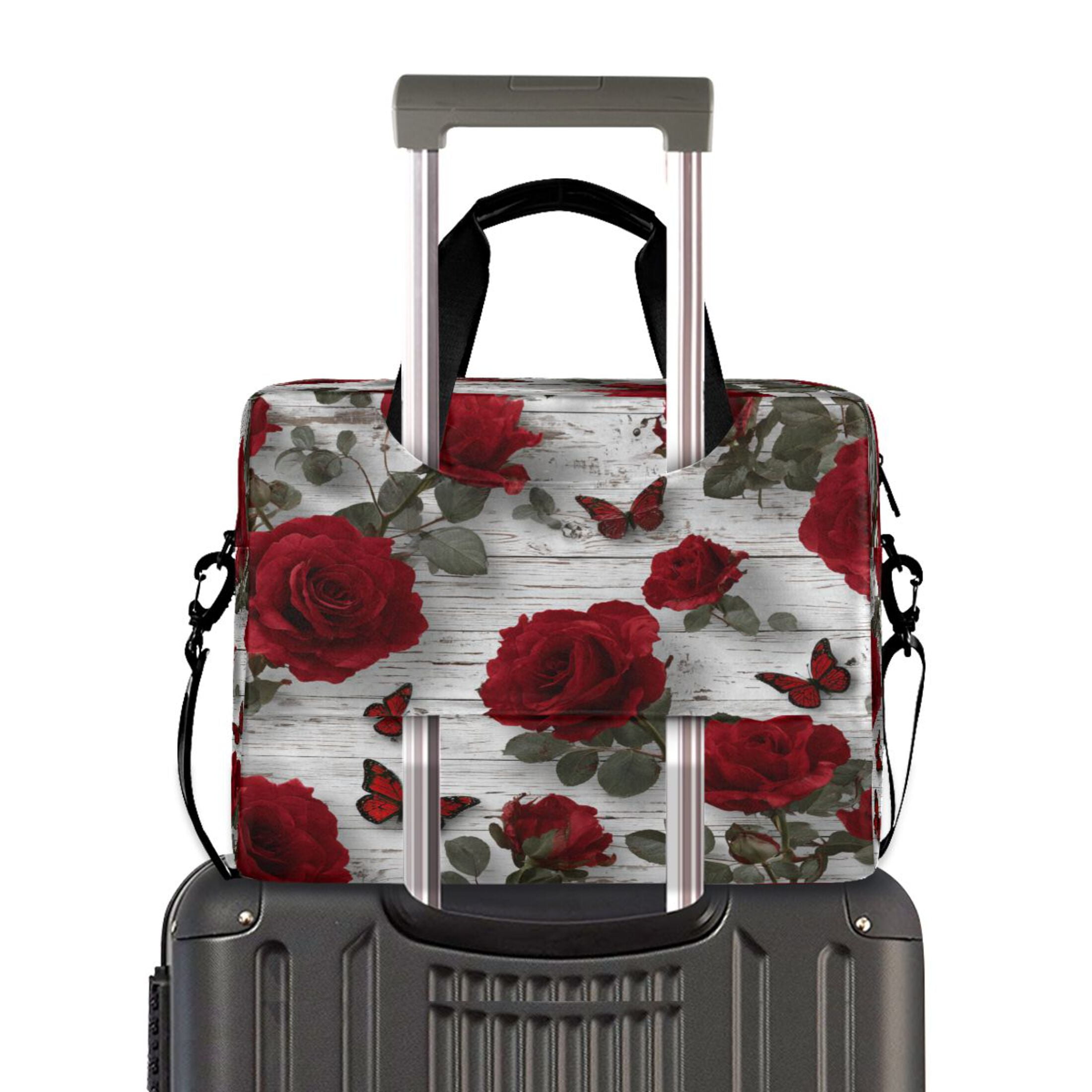 16" Laptop Tote Bag Laptop Sleeve Case Computer Briefcase for Work & Travel Roses and Butterflies Pattern