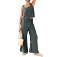 thumbnail image 3 of Lucakuins - Conjunto de pantalones de pierna ancha con banda elástica para mujer, 2 piezas, color sólido Lucakuins moda, 3 of 9