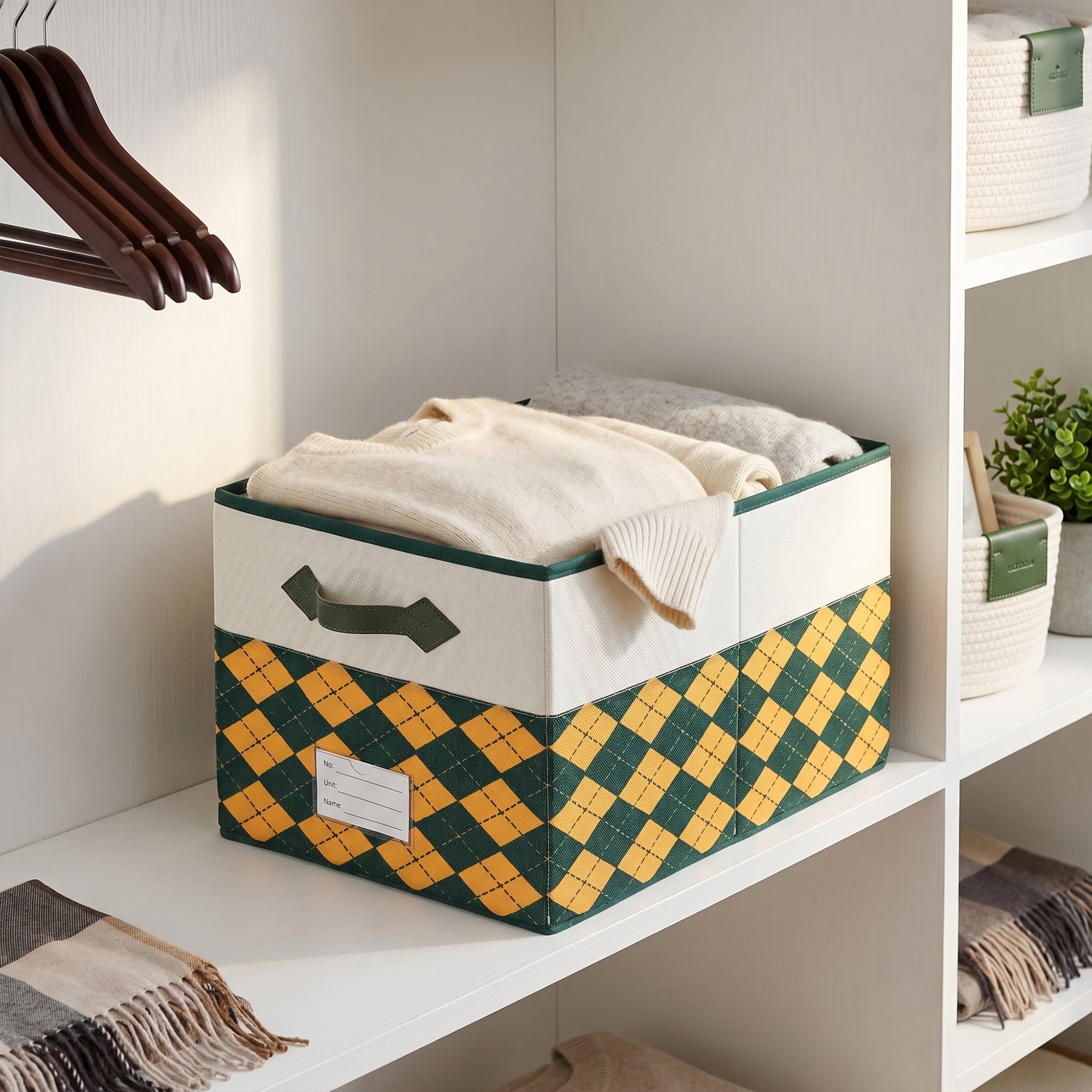 Unique Bargains Storage Basket with Handle for Organizing Orange Green 15"x9.8"x8.3"