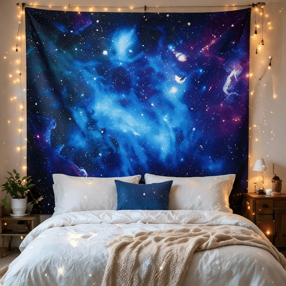 Galaxy Tapestry Universe Space Tapestry Mysterious Nebula Stars Wall Tapestry for Home（M,51.2" × 59.1"）