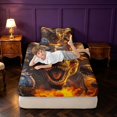 thumbnail image 3 of Manfei Gothic Dinosaur Wildlife Fitted Sheet Full,Vintage Animals Bed Set,Orange Red,3 Pieces,1 Fitted Sheet and 2 Pillowcases, 3 of 6