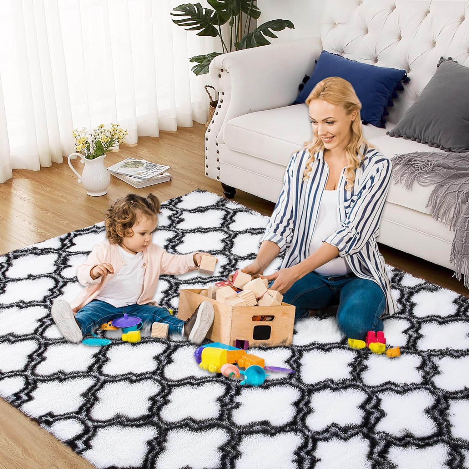 Sanmadrola Area Rug for Bedroom,6.5'X8.2',Fluffy Shag Rug for Living Room,Furry Carpet for Kids Room,Shaggy Throw Rug for Nursery Room,Fuzzy Plush Rug Carpet,Rectangle,Cute Room Decor for Baby