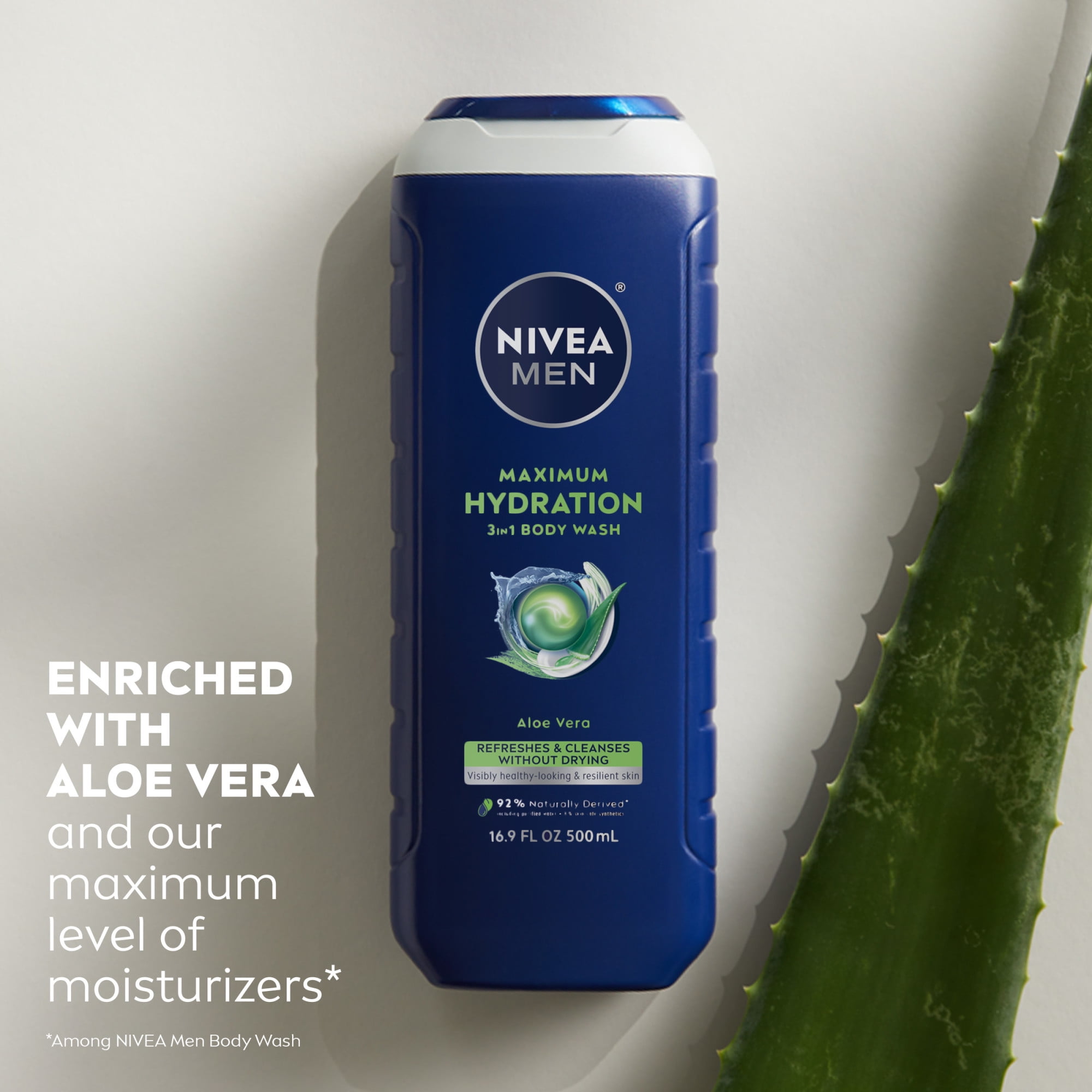(3 pack) NIVEA MEN Maximum Hydration 3-in-1 Men's Body Wash for Dry Skin with Aloe Vera, 16.9 fl oz