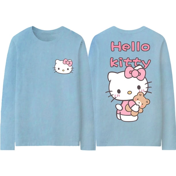 Camiseta de manga larga con articulación de Hello Kitty para mujer, Top periférico de Catone, ropa de algodón puro para niñas