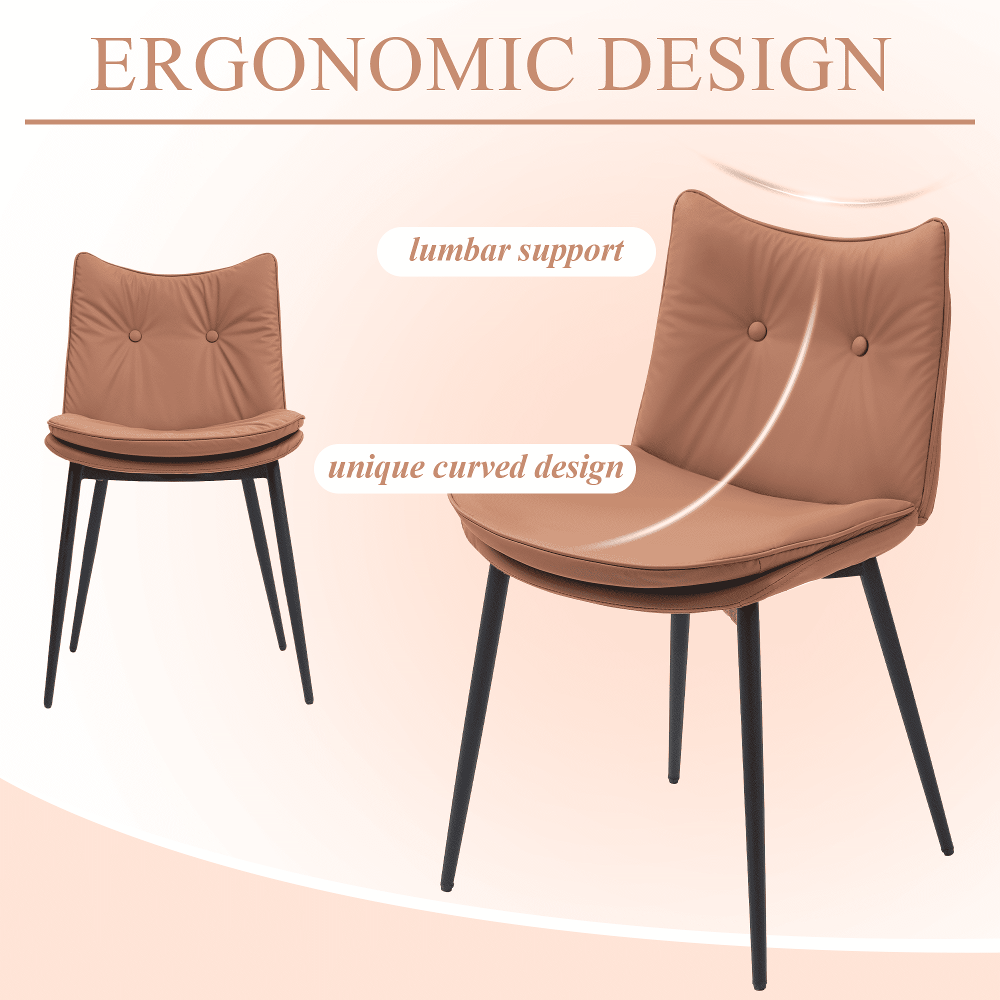 Homhum Upholstered Dining Chairs Set of 2, Faux Leather Kitchen Chairs w/ Button Tufted Back, Brown