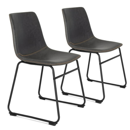 Kilim Upholstered Furniture Best Choice Products Distressed Faux Leather Upholstered Vintage Dining Chairs, Home Furniture for Kitchen, Office w/ Metal Frame, Foot Pads, Decorative Stitching, Set of 2, Gray/Black ()