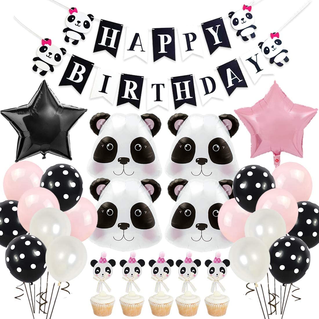 Gift Bags Panda Cupcake Toppers for Children Birthday Party Kids Nursery Bedroom Décor Panda Bear Themes Happy Birthday Banner Panda Bamboo Balloons 61 Pcs Panda Birthday Party Decorations Supplies