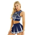 thumbnail image 3 of Oyolan Uniforme de Cheerleader Sans Manches pour Femme avec Jupe Robe Bleu Marine P, 3 of 8