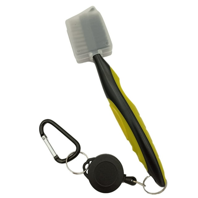 serony Golf Club Brush Replacement Solid Color Double-sided Ball Shoe Brushes Cleaning Tool Accessories with Carabiner Yellow with Lid 1Set
