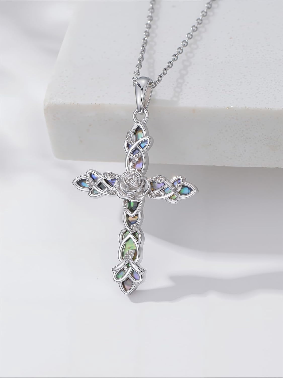 CACA LADY Vintage Rose Cross Necklace 925 Sterling Silver Rose Celtic Knot Pendant Gothic Cross Jewelry Gift for Women Birthday Christmas