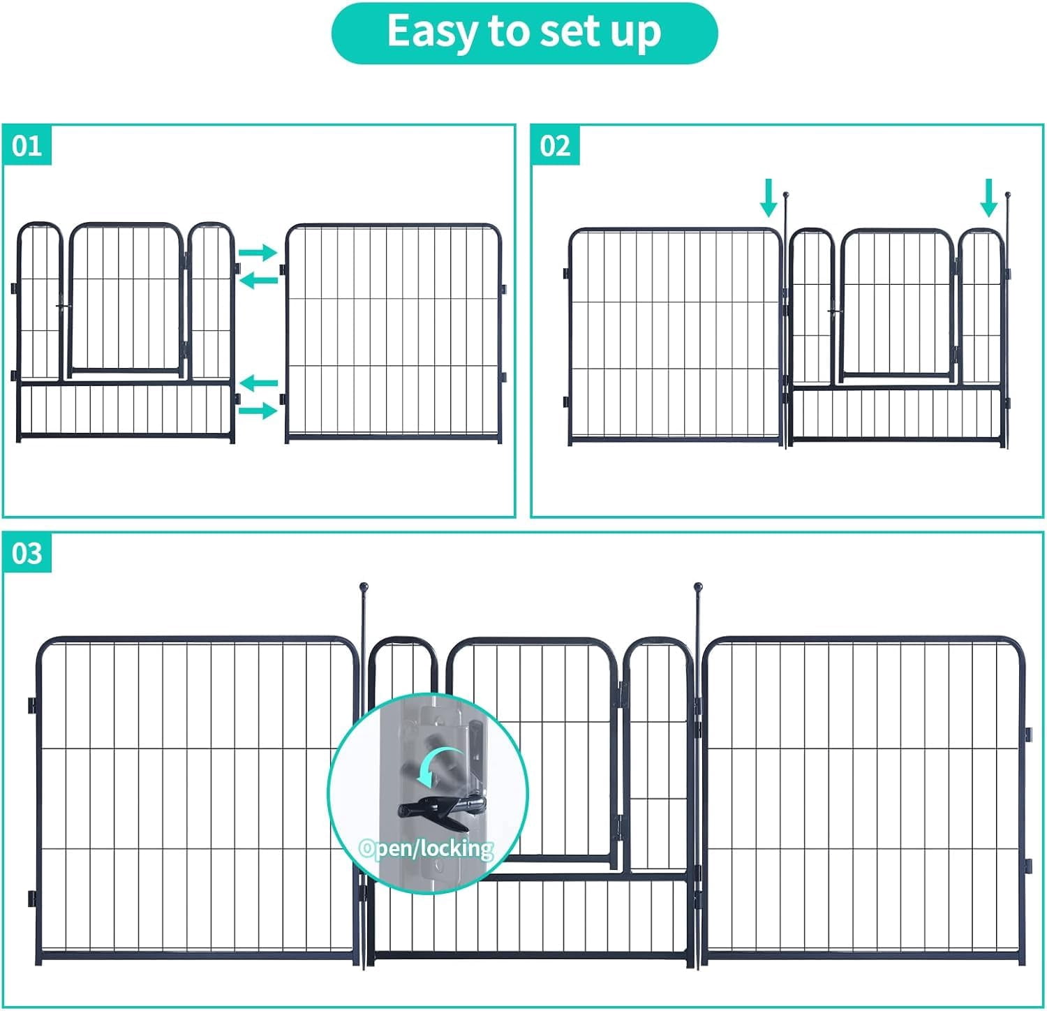 Metal Dog Playpen Portable Outdoor Fence for Large Medium Small Dogs, Foldable Yard Pet Enclosure with Door, 32 Panels 45 Inch Height, Black