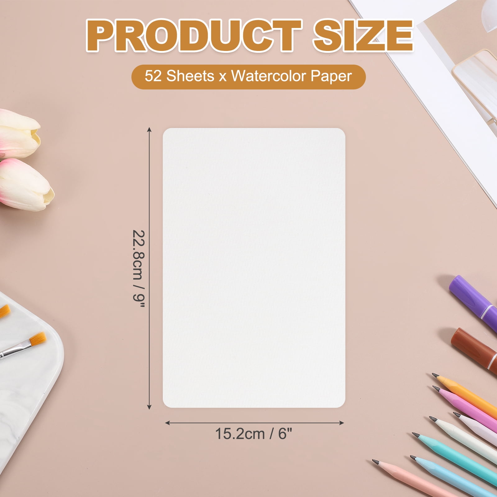 Uxcell 52 Pcs Watercolor Paper 6 x 9 Inch 140lb/300gsm Artist Painting Drawing Paper Bulk Cold Press Water Color Paint Sheet for Sketchbook Journal (Round Corner), White