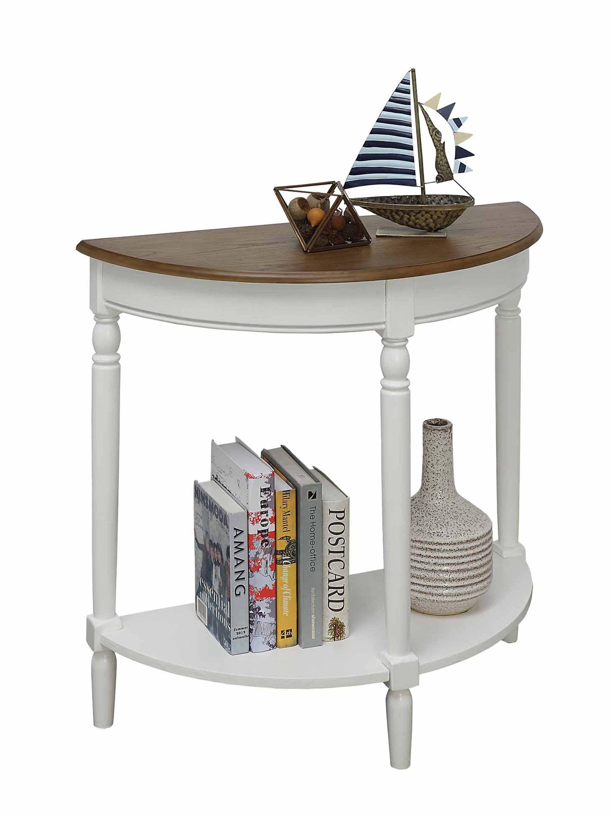 Convenience Concepts French Country Half-Round Entryway Table with Shelf, Driftwood/White