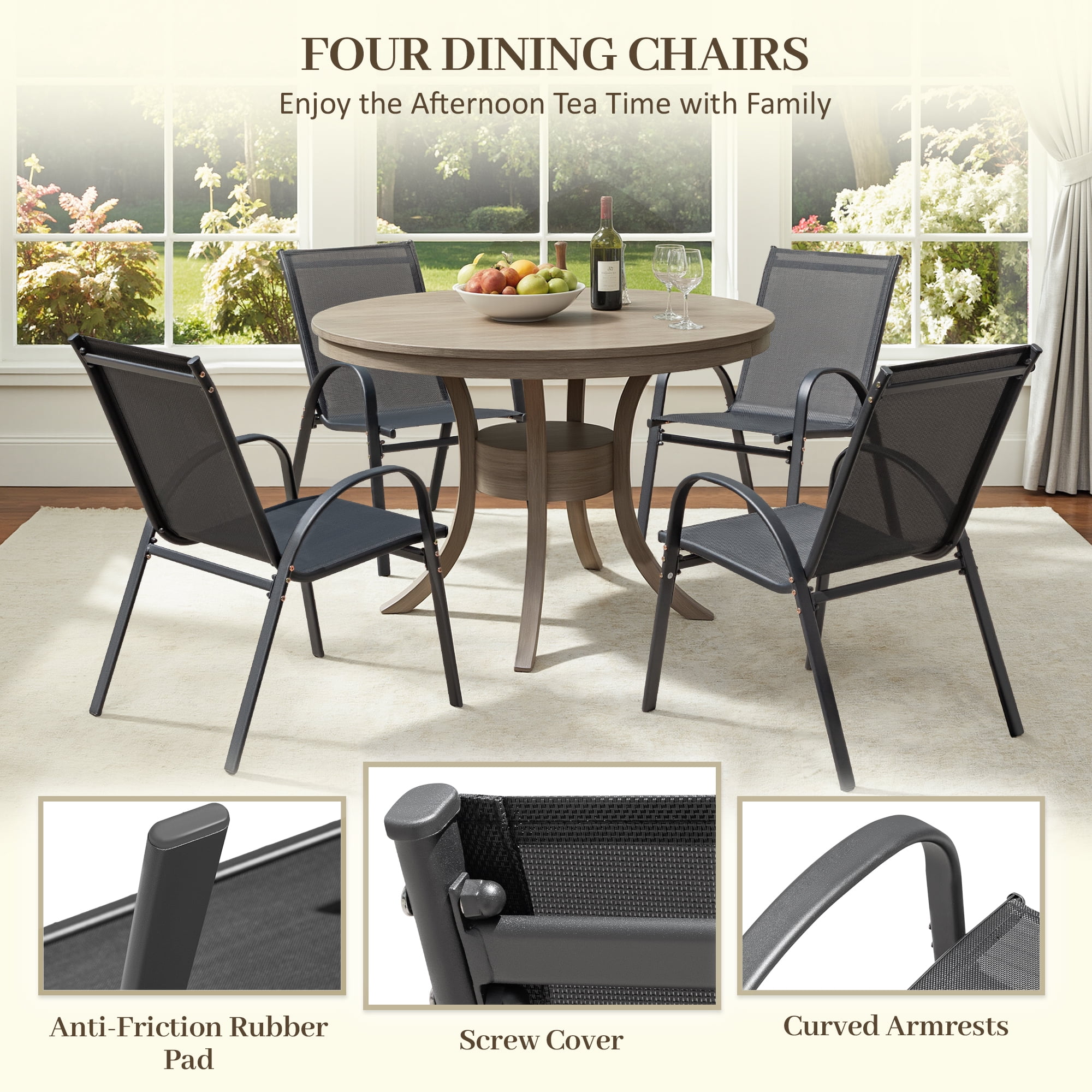 Vineego Dining Chairs Set of 4 Modern Kitchen Dinner Chairs with Metal Legs, Curved Armchairs Accent Chairs, Reading Chair, Bar Office Chair , Black