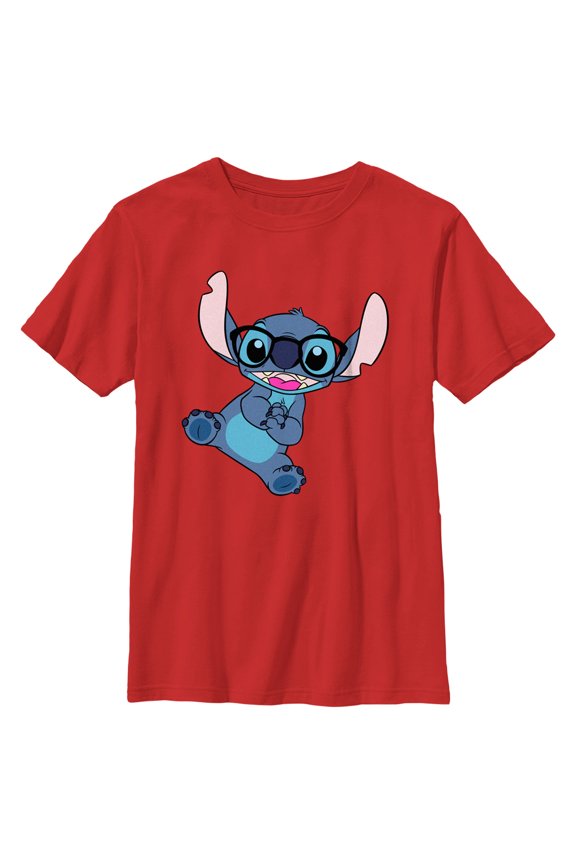 Boy's Lilo & Stitch Black Glasses Stitch Graphic Tee Red Large