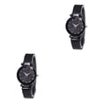 thumbnail image 2 of Qarigey Reloj de cuarzo con esfera de estrella Reloj de de metal de cuarzo analógico casual clásico para mujer con correa de acero negro 2piezas, 2 of 6