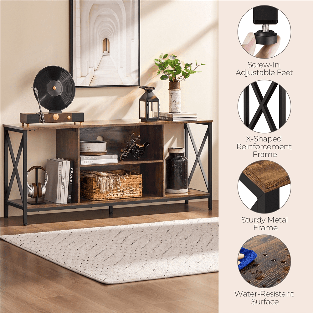 Alden Design TV Stand with Storage for TVs up to 65'', Rustic Brown