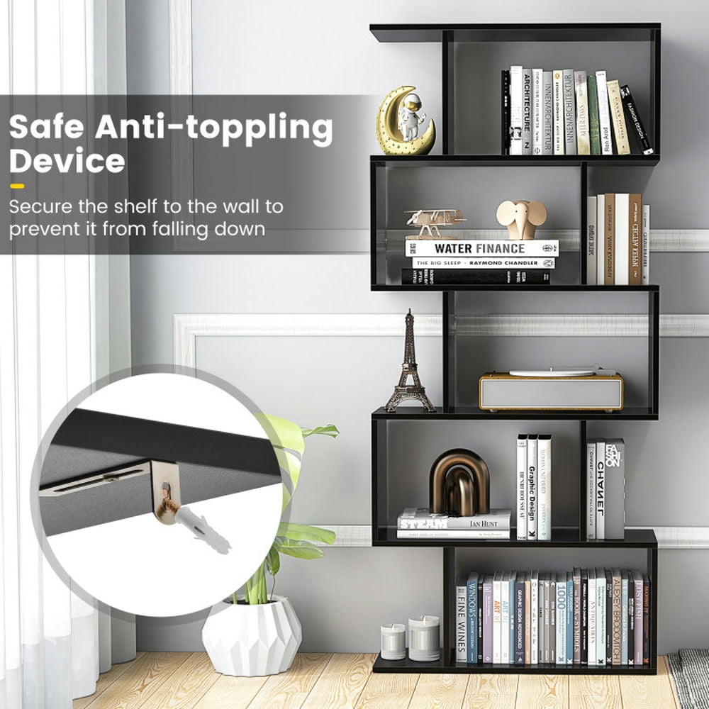Demi Bonn 5-Tier Bookshelf with Anti-Toppling Device, Bookcase for Living Room Home Office, Black