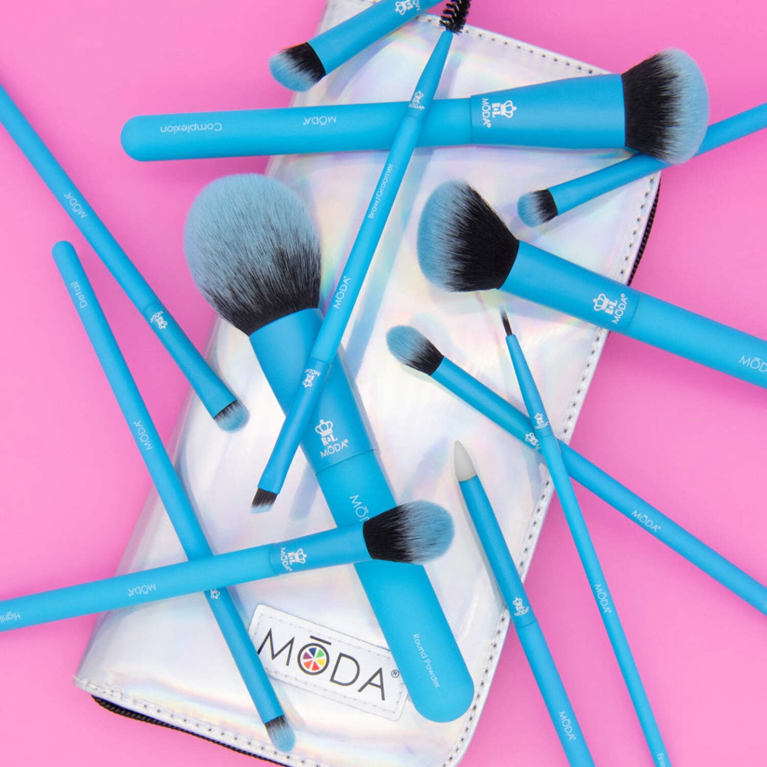 Moda Brush Totally Electric Neon Blue Full Face 13pc Makeup Brush Set