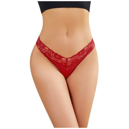 

Knosfe Womens Thong Underwear Lace T-Back Underwear Low Rise Cotton Seamless Panties Wine Red 2XL