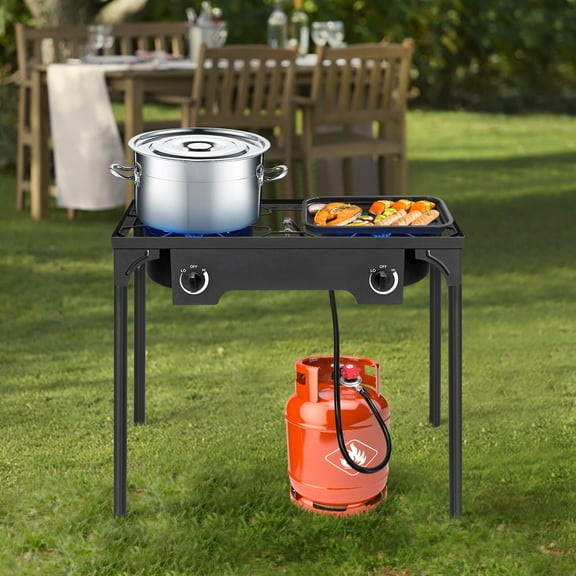 Outdoor Double Stove Propane Burner Portable 2 Cooker sturdy BBQ Grill 150000BTU