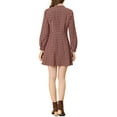 thumbnail image 3 of INSPIRE CHIC Women's Gingham Print Ruffle Mock Neck Button Down Long Sleeves Dresses S Dark Red, 3 of 7