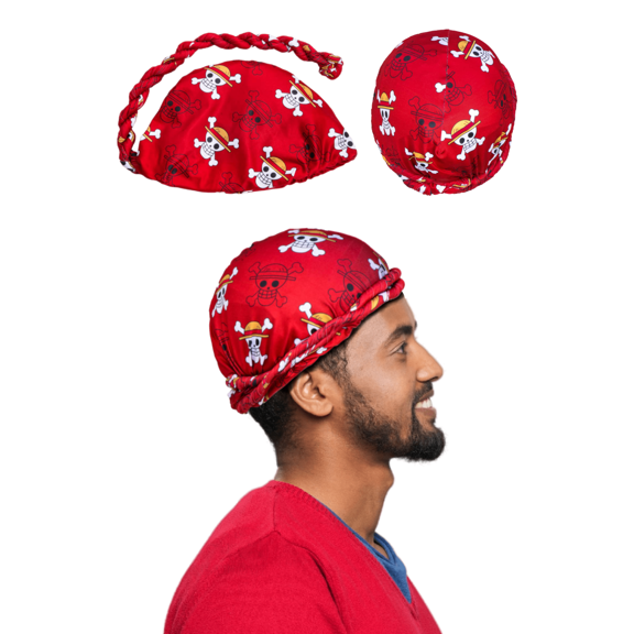 Anime Turban for Men Satin Hair Wrap (Red Skull)