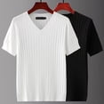 thumbnail image 3 of Mens Summer Short Sleeve V-neck T-shirts Casual Knit Striped Tops All-match Tops, 3 of 3