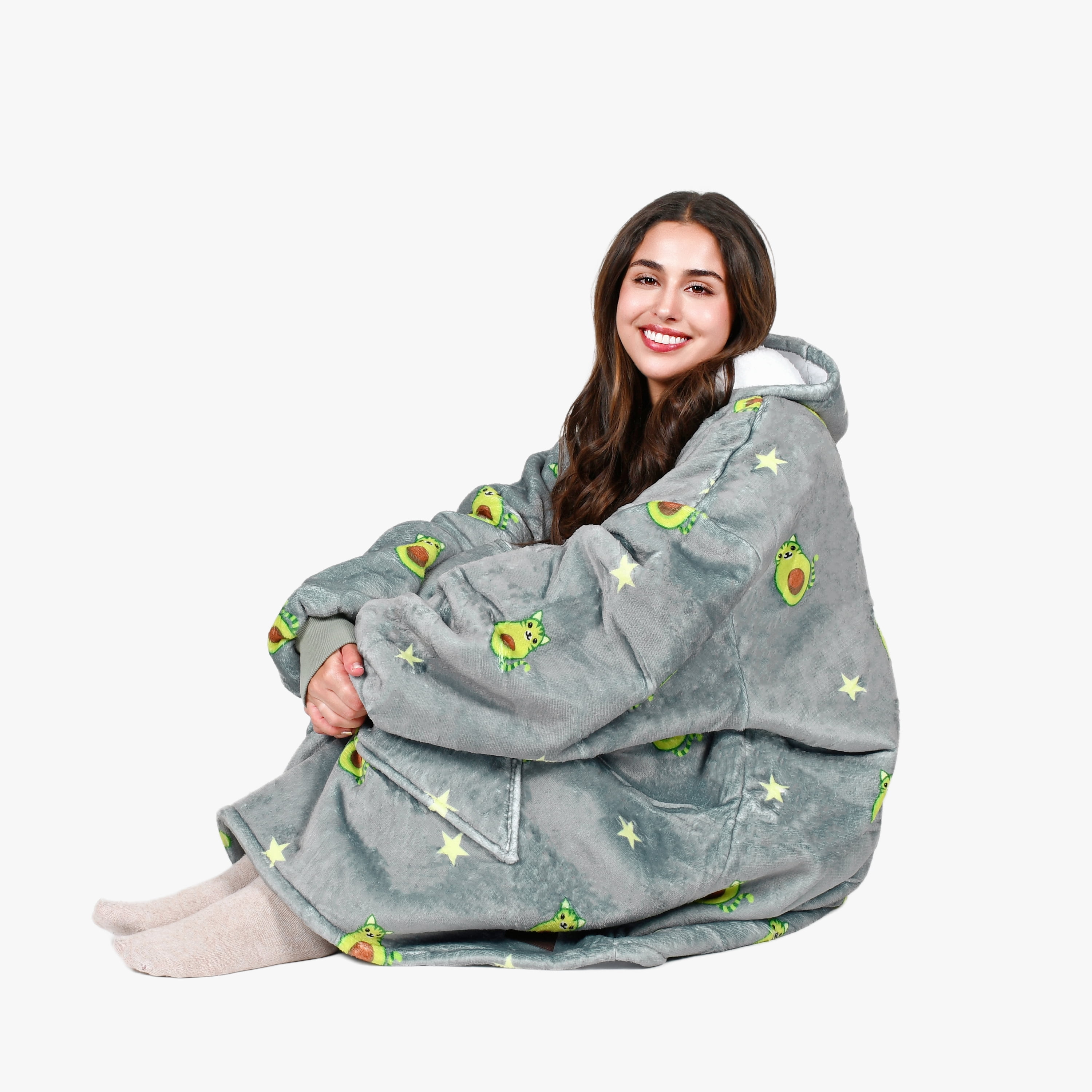Tirrinia Oversized Blanket Hoodie, Wearable Fluffy Sherpa Blanket, Cozy Sweatshirt Blanket Gift for Adult Women Men Girlfriend