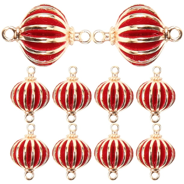 Juego de 10 colgantes para pendientes, diseño de farolillo rojo de estilo chino, suministros para hacer joyas para el hogar (rojo, 8 mm)