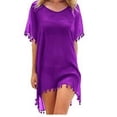 thumbnail image 2 of Ropa de playa para mujer Vestido de gasa con borlas Traje de baño Top a prueba de sol, Morado Sweethay AP002175-05, 2 of 4