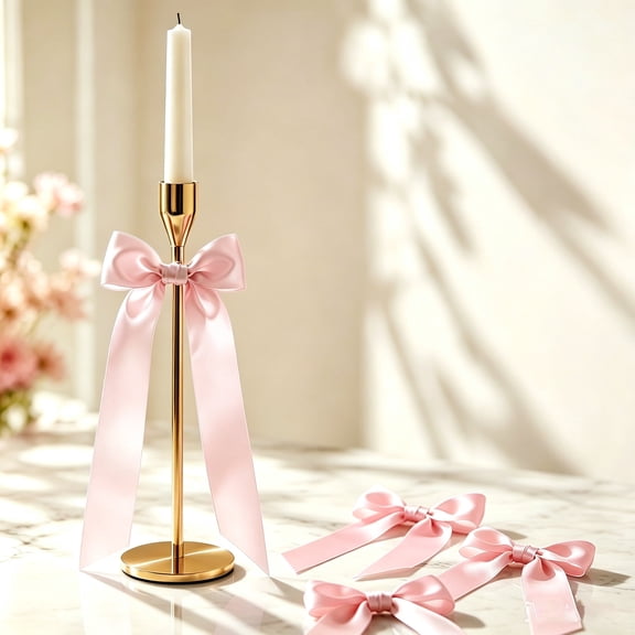 Tutuviw 12 Pcs 13" Bow Candles Decor Ribbon Bows Large Ribbon Gift Bows Christmas Bow Decorating for Candle Holder,Bridal Shower Wedding Bow Themed Coquette Birthday Party Decorations (Pink)