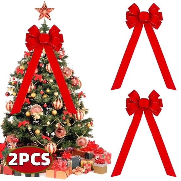 Christmas Bows Red Velvet Bows Christmas Tree Toppers Bow for Xmas Indoor Outdoor Holiday Decorations 2pack 11x30 inch