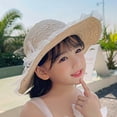 thumbnail image 5 of Straw-Sun-Hat Summer-Beach Floppy-Hat - Kids Wide Brim Travel Sun Visor Hat with Bowknot for Girls 4 to 10 Years - Milky white, 5 of 5