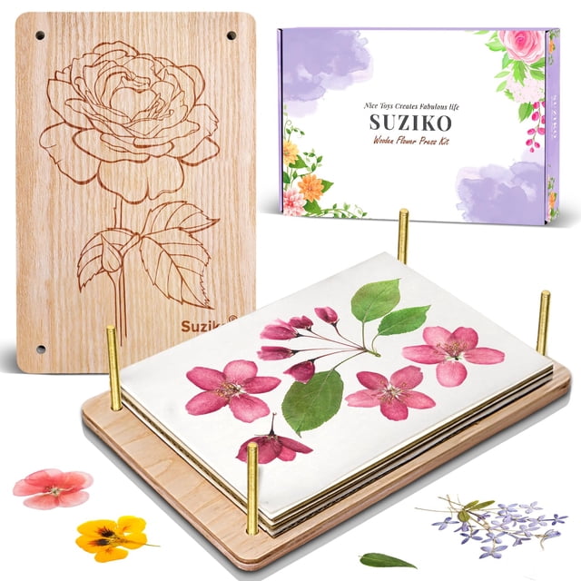 Kit de Prensa para Flores Suziko 27,5x17,8 cm de Madera Maciza con Diseño de Rosa