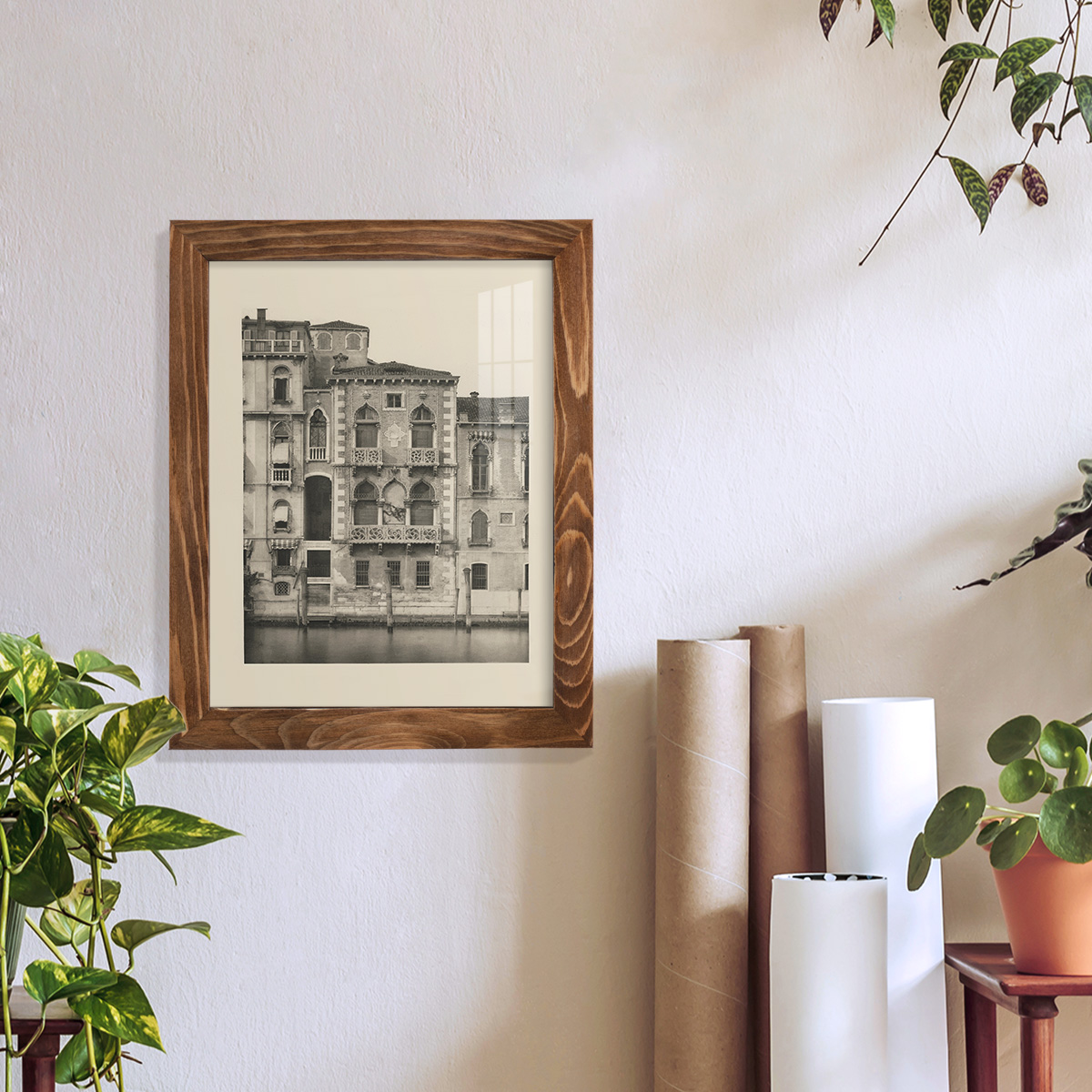 Vintage Views of Venice III - Framed Print w/glass - Walnut