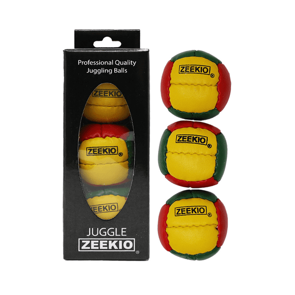 Zeekio Galaxy Juggling Balls - Premium 12 Panel Genuine Leather Balls - 130g - 67mm - Pack of 3 - Rasta (Red/Yellow/Green)