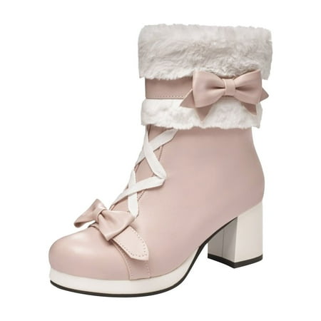 

Womens Shoes Fashion Solid Color Short Boots Round Toe Middle Heel Heel Zipper Bow Boots Wide Width Boots for Women Flat Heel Women s Fashion Boots