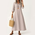 thumbnail image 2 of WTOBBY Women's Solid Color V-Neck 3/4 Sleeve Maxi Dress, Bohemian Style Beach Dress with Pockets for Comfortable Vacation Wear,Light pink M, 2 of 5