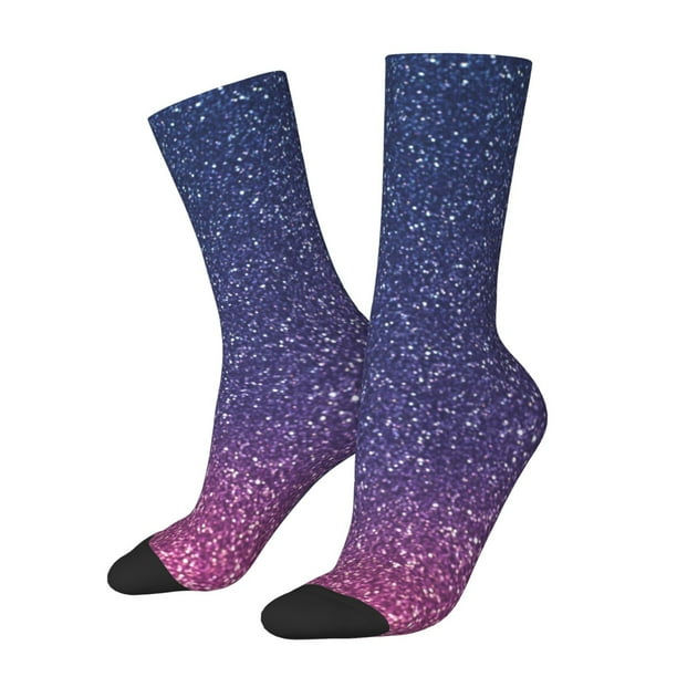 Fotbe Violet Glitter Calcetas Largas con Estampado para Hombre y Mujer – Calcetas de Compresión Transpirables y Elásticas, Viajar y Uso Diario Talla 5-11