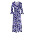 thumbnail image 3 of Summer Saving Dresses for Women 2024 Fall Plus Size Fashion High Waist Flowy Ruffle Swing Lantern Sleeve Long Dresses Camouflage Elbow-Length V-Neck Maxi Formal Dresses for Women Purple s, 3 of 5