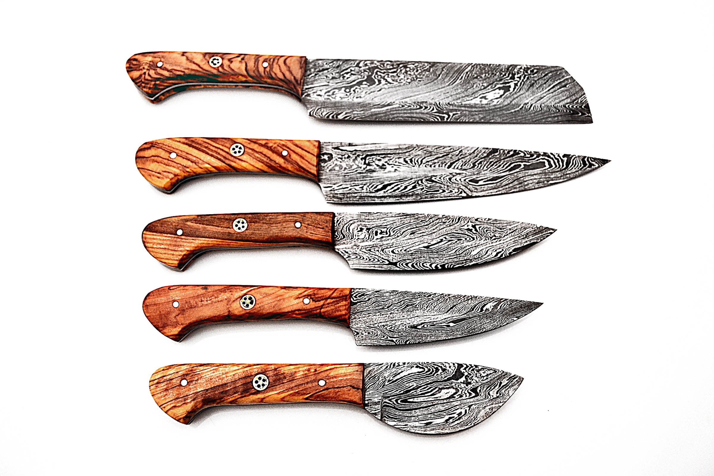 Smart & Sharp Custom Handmade Damascus Chef Knives Set/Kitchen Knives 5 Pieces Set 17324 (Olive wood)