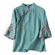 thumbnail image 1 of Camisa vintage de lino con cuello mao y bordados para mujer tallas grandes - Manga 3/4 holgada, material de poliéster, tallas M-XXXXL, prenda para primavera/verano, 1 of 3