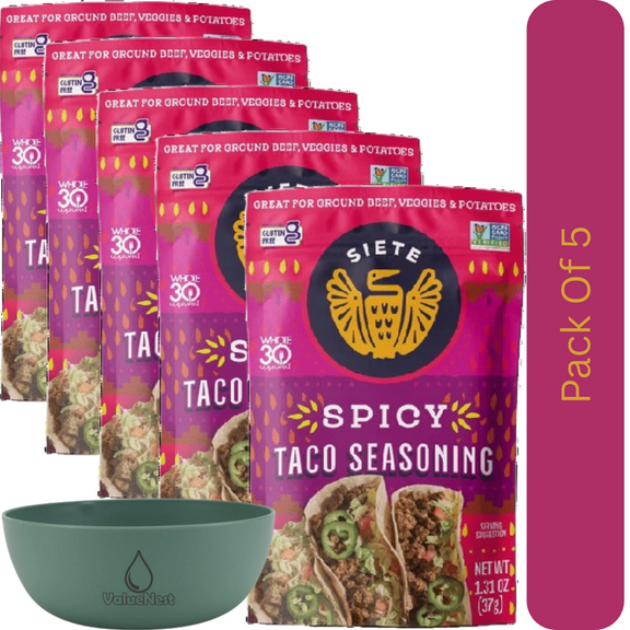 Siete Mexican Style Spicy Taco Seasoning 1.31 oz Packet With Olive Green Bowl By ValueNest